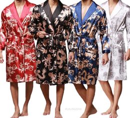 Men039s Robes Fashion Bathrobe Silk Kimono Long Sleeves Robe Chinese Lucky Dragon Print Pajamas Gown Homewear Sleepwear 2208296694197