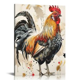 ファームルースターキャンバスウォールアート農家動物の壁の装飾動物絵画鶏肉絵のキッチン装飾フレーム
