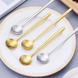 Spoons 304 Stainless Steel Stirring Coffee Spoon Creative Titanium Gold Long Handle Mug Dessert Small Round Kitchen Tableware