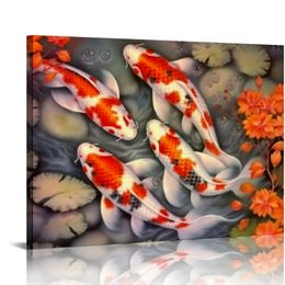 IGZAKER Wall Art Picture HD Print Chinese Abstract Nine Koi Fish Landscape On Canvas Poster for Living Room Modern Decor