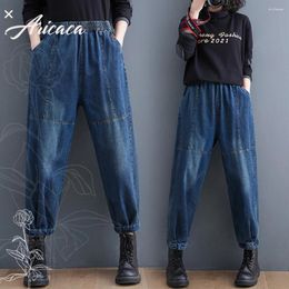 Women's Jeans Aricaca Women Elastic Waist Loose Casual M-2XL Cotton Denim Harem Pants