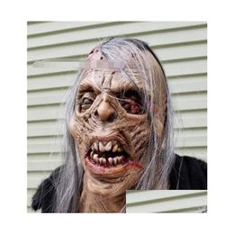 Party Masks Realistic Latex Mask Scary Skl Fl Head Halloween Horror Cosplay Zombie Face Drop Delivery Dhp1N