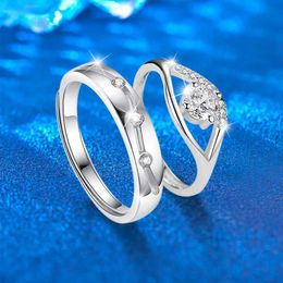 Couple Rings S925 Sterling Silver 0.5ct D Mosilicone Couple Gem Ring for Women Simple Open Couple Wedding GRA Certification Passed Test S2452801