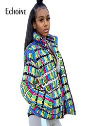 Fashion Letter Print Winter Down Jacket Women Festival Warm Parka Bubble Coat Top Warm Thick Stripe Crop Outwear Puffer jacket T202553992