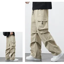 Men's Pants Straight-leg Work Wide Leg Cargo With Multi Pockets Drawstring Waist Hip Hop Style For Gym Training