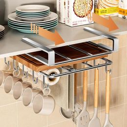 Kitchen Storage Pot Cabinet Towel Hanging Hook Steel Hanger Stainless Cutting With Rags Covers Rack Board Paper Cupboard Under