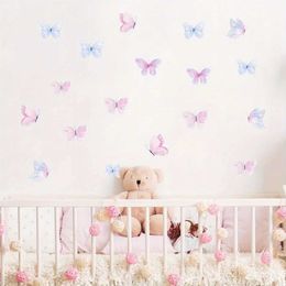 Wall Decor 18pcs Watercolour Colourful Butterfly Wall Stickers for Children Room Girls Bedroom Kids Room Living Room Decoration Wall Decals d240528
