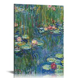 Water Lilies Canvas Prints Wall Art of Claude Monet Famous Paintings Reproduction Artwork Classic Flower Lake Pictures Giclee Artwork for Bedroom Living Room Home