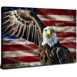 Duże flaga amerykańska łysy orła płótno sztuka ścienna flaga flaga sztuki arła grafika grafika 4 lipca dekoracje oprawione na płótnie HD wydruki dekoracje domowe, gotowe do powieszenia