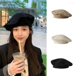 Berets French Soft Knitted Beret Women Female Solid Korean Knit Pleats Vacation Streetwear Painter Autumn Winter Hat Wholesale 200A