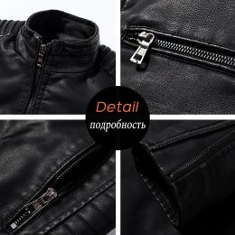 Mens Brand New Causal Vintage Leather Jacket Coat 2023 Spring Autumn Outfit Motor Biker Pocket PU Leather Jacket Men Clothing