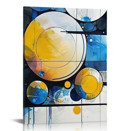 Modern Abstract Wall Art Bedroom - Artwork for Walls - Blue and Yellow Wall Art Ready to Hang