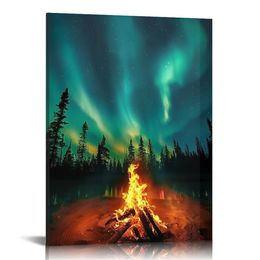 Wall Decor Living Room - Wall Art Bedroom Northern Lights Canvas Prints Modern Home Bathroom Office Decorations Aurora Polaris Nature Landscape Pictures Framed