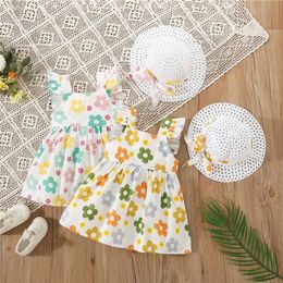 Girl's Dresses Summer Girls Cotton Dress+Sun Hat Sleeveless ldrenS Princess Dress 0-3 Years Old Fashionable Baby Clothes H240527