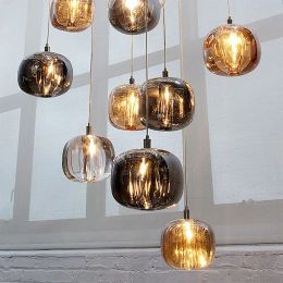 Modern Art Crystal LED Chandelier For Staircase Living Room Long Cristal Ball Hanging Lamps Indoor Kitchen Island Light Fixtures