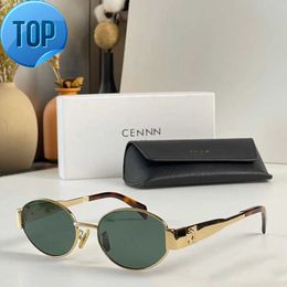 Womens luxury high quality oval frame ladies sunglasses mens metal temples green lenses designer sunglasses retro small round frame same frame