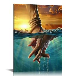 Jesus Christ Saves Peter from Drowning Poster Decorative Canvas Wall Art Living Room Posters Bedroom )