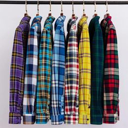 Men's Casual Shirts Standard-Fit Thick Flannel Shirt Plaid For Men Long Sleeve Pure Cotton Fashion Single Patch Pocket Design Young