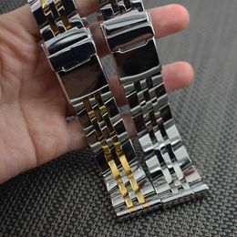 Watch Accessories 18mm 20mm 22mm 24mm Watchband Polished Solid Stainless Steel Butterfly Buckle Strap Bracelet For Bretiling 241B
