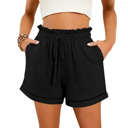 Women's Shorts 2024 Spring And Summer Wide Leg Fashion Solid Color High Waist Pocket Loose Fitness Daily Wear