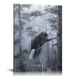 Eagle Flying Woodland Scene Canvas Wall Art, Design Daniel Smith