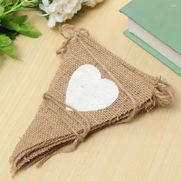 Party Decoration Vintage Hessian Bunting Love Heart Rustic Burlap Banner Fabric Cloth Flags Pennant For Garden Christmas