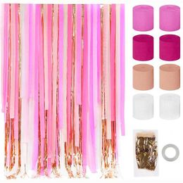 Banners Streamers Confetti Hot Pink Party Decorations 8 Rolls Crepe Paper Streamers With Hanging Fringe Tinsel Curtain For Baby Shower Birthday Party Decor d240528
