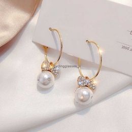 2024 New 925 Silver Needle Pearl Butterfly C-Ring Knot High Grade Earrings Elegant and temperament Internet celebrity Personality Full Diamond