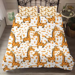 Bedding Sets Bed Linen Cartoon Giraffe Printed Duvet Cover Set Clothes For Kids With Pillowcases Cute King Comforter