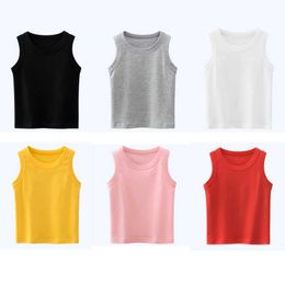 Tank Top Girls Boys Tank Tops Kids Candy-colored Cotton Sleeveless Vest Summer Teenagers Tees Childrens Undershirts Clothes Y240527