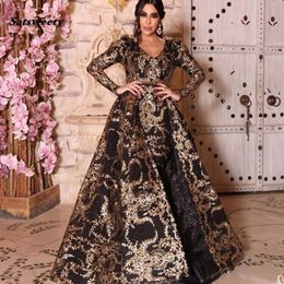 Yousef Aljasmi Prom Dresses with Detachable Overskirt V-Neck Evening Gowns Side Split Arabic Luxury Plus Size Formal Dress Party Wear 270P