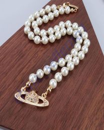 Pearl Necklace Women Designer Design Saturn Beaded Pendant Ladies Diamond Pin Necklaces Pearles Necklace Wedding Party Gift with b9952011