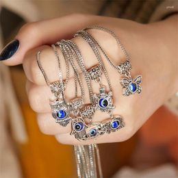 Pendant Necklaces Vintage Punk Blue Eye Silver Color Fatima Hand Butterfly Elephant Link Chain Necklace For Women Jewelry Gifts