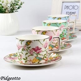 Cups Saucers European Fine Bone China Coffee Cup Set Luxury Handmade Flower Ceramic Afternoon Teacup Exquisite And Saucer Gift Box