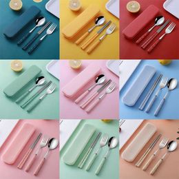 Spoons Steel Suit Flatware Cutlery Set 3pcs/set With Portable Tableware Stainless Fork Chopsticks Spoon Dinnerware Box Travel