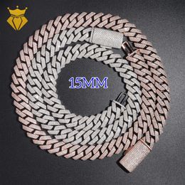 Moissanite Cuban Link Chains 3 Rows Diamond 15MM Hip Hop Iced Out Jewellery 925 Silver Thick Cuban Chain Men Necklace Bracelet