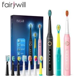 Toothbrush Fairywill 2001 Family Kids Sonic Electric Toothbrush Rechargeable Soft Tongue Cleaner Smart Timer and 3 Modes 4 Hours Charge Q240528
