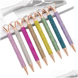 Ballpoint Pens Wholesale Crystal Glass Pen Big Gem Ball With Large Diamond Fashion School Office Supplies 13 Colours Drop Delivery Busi Dhrh6