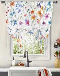 Curtain Plant Bird Watercolour Flower Window For Living Room Home Decor Blinds Drapes Kitchen Tie-up Short Curtains