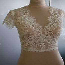 Ivory Lace Wedding Shawls With Cap Sleeves V Neck Bridal Bolero Custom Made Wedding Wraps Shrugs For Dress Cape 1602