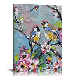 Wall Art Canvas Prints - Flowers and Birds Picture Painting - Modern Wall Artwork Framed for Gifts Bathroom Home Kitchen Office Decor