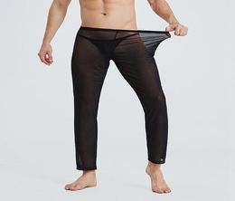 Sexy Mens Sheer Mesh Long Johns Pants Transparent Thin Pyjamas Trousers Breathable Underwear Nightwear Fetish Leggings Sleepwear1556892