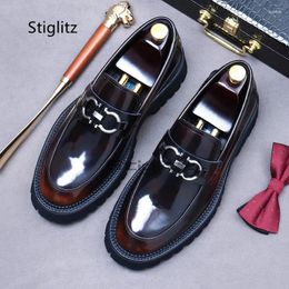 Dress Shoes Metal Decor Thick-Soled Genuine Leather Men's Round Toe Business Formal Casual Cowhide British Style Male