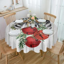 Table Cloth Christmas Pine Needle Bells Wood Grain Round Tablecloth Waterproof Wedding Decor Cover Decorative