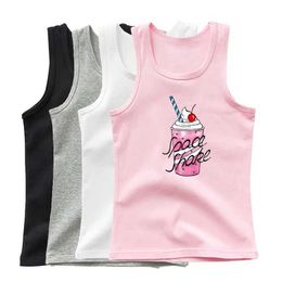 Tank Top 3-14years Baby Girls Milk shake Tank Tops Cartoon Sweet Vest Kids Breathable Sleeveless T-shirt Sports Clothes Y240527