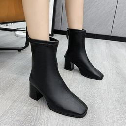 Boots 2024Autumn Women's Shoes Back Zip Belt Buckle Ankle Square Heel Ladies Heeled Toe Modern Female