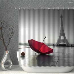 Shower Curtains Red Umbrella Curtain 3D Printing Pattern Home Decoration Waterproof Polyester Fabric Background With Hook Bathroom Screen