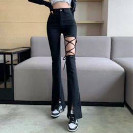 Women's Jeans Flared Pants For Women Leggings Skinny Ripped Sexy Vintage Denim Women's Summer Trousers Bell Bottom Woman Black