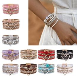 Charm Bracelets Elegant Heart Leather Wrap Stackable Bohomian Cuff Bangles Fashion Rhinestones For Women And Girls