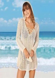 2021 Sexy Beach Cover up Crochet Hoodie Bikini Dress Ladies Bathing Suit Cover ups Beach Tunic Saida de Praia Q4477385248